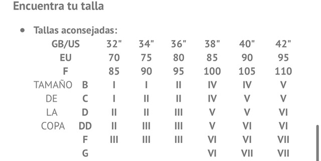 Talla discount americana sujetador