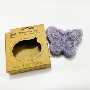 Esponja natural Happy Way de Konjac con forma de mariposa violeta