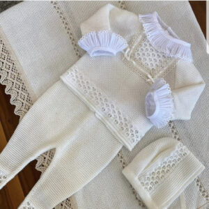 Nuevo Conjunto Encaje cuello crudo punto 3 piezas