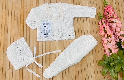 Nuevo Conjunto Encaje cuello crudo punto 3 piezas