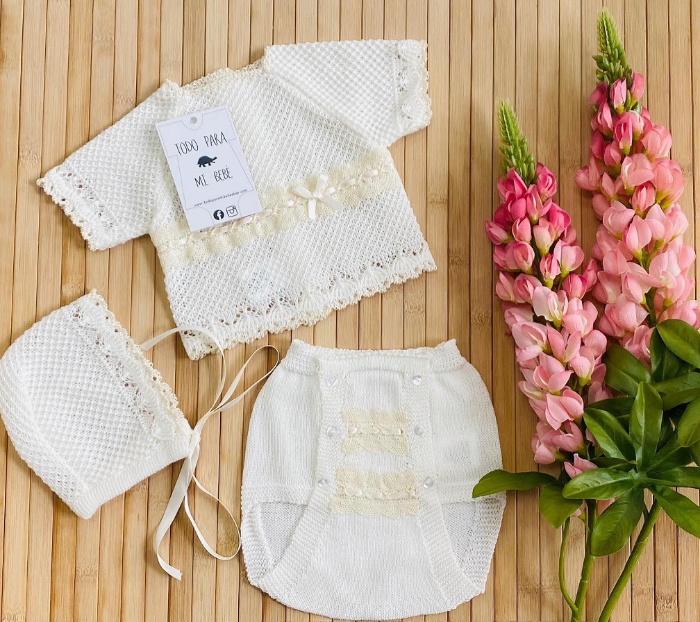 Conjunto de Hilo manga corta Beige Crudo