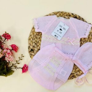 Conjunto de Hilo manga corta rosa crudo