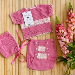 Conjunto de Hilo manga corta rosa palo crudo