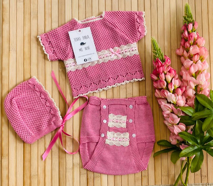 Conjunto de Hilo manga corta rosa palo crudo