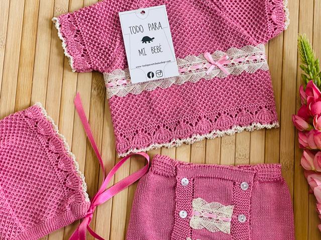 Conjunto de Hilo manga corta rosa palo crudo - Imagen 2