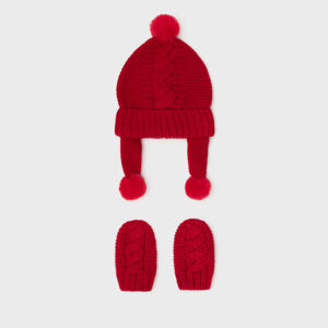 Conjunto gorro con manoplas recien nacido Rojo