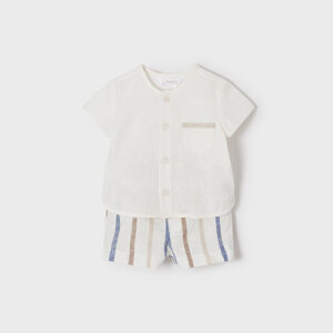 Conjunto pantalón corto y camisa Lino recién nacido Perla NB