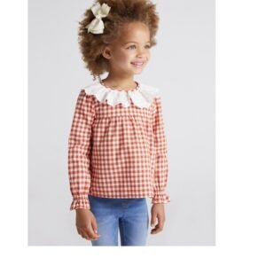 Blusa manga larga con cuello bordado 2-9A