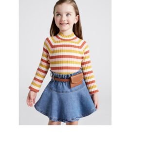 Camiseta manga larga de canalé cuello alto 2-9A