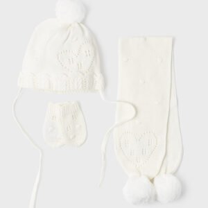 Conjunto de gorro con bufanda y manoplas Crudo