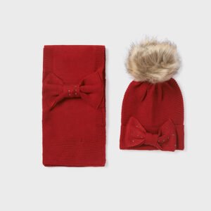 Conjunto de gorro y bufanda con lazo Rojo 4-10A