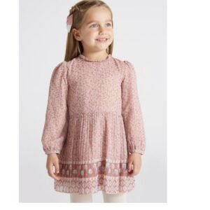 Vestido plisado para niña Rosado 2-9A