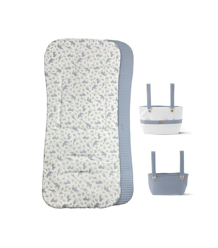 Colchoneta reversible con bolsos a juego azul