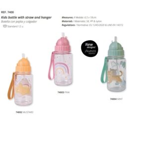 Saro Botella Con Pajita Rainbow Dino Cats