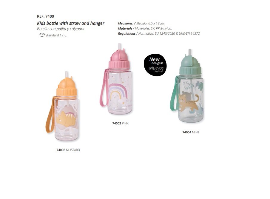 Saro Botella Con Pajita Rainbow Dino Cats